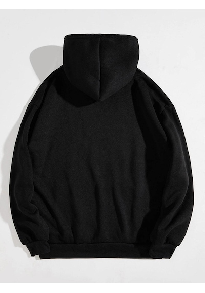 Mushroom Night Sweatshirt - Siyah Baskılı Oversize Kapüşonlu Siyah