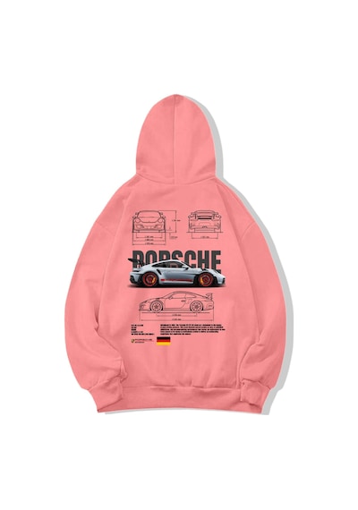 Brz Collection Unisex Oversize Porsche 911 Gt3 Rs Hoodie Pembe Pembe