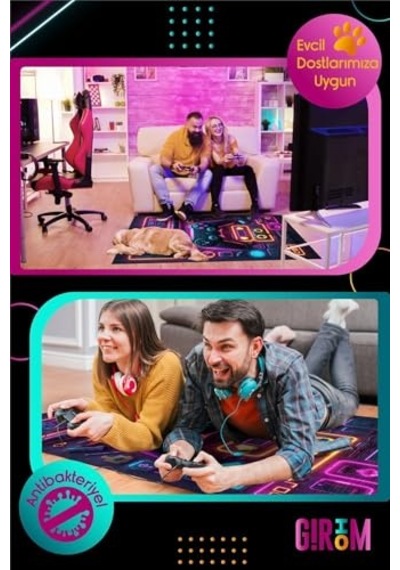 Mertens Şönil Oyuncu Odası Halısı Kaymaz Pamuk Tabanlı Yıkanabilir Antibakteriyel Gamer, Gaming Halısı 120x180 Diğer