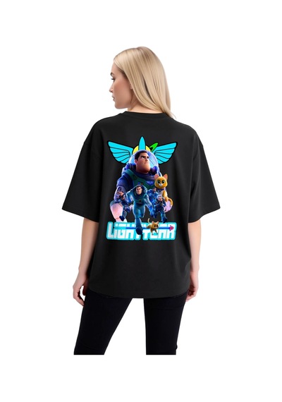 Paybuy Kadın Oversize Grafik Baskılı Tişört Uzay Temalı Retro Yazı Detay Siyah