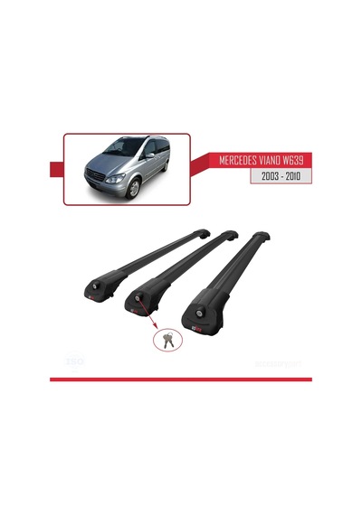 Mercedes Viano 2003-2010 Arası İle Uyumlu Ace-1 Ara Atkı Tavan Barı Siyah 3 Adet Bar