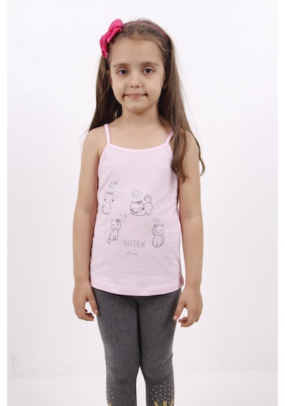 Toontoy Kids Toontoy Kız Çocuk Kedi Baskılı Atlet Pembe