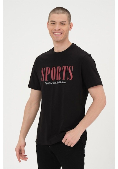 Rich Erkek Siyah Basic T-shirt Baskılı Slim Fit %100 Pamuk Tişört SIYAH