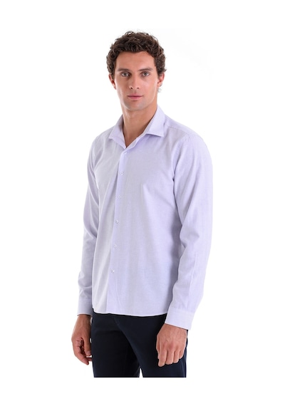 Hatemoğlu Lila Ç. Comfort Fit Çizgili Pamuklu Slim Yaka Uzun Kollu Casual G Lila