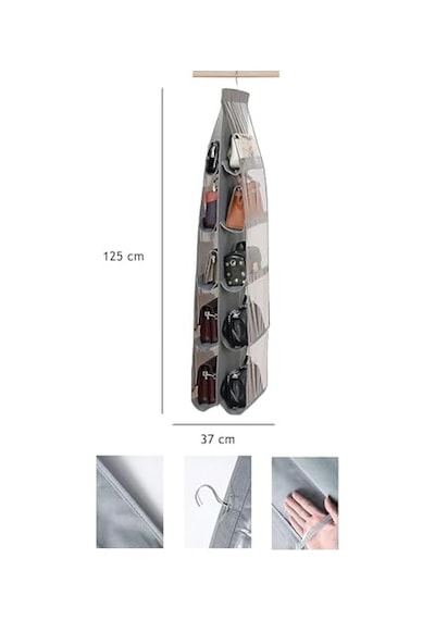Ayrex Orret Home 10 Bölmeli Askılı Çanta Organizeri 37x125 Cm Gri Renk, Dolap İçi Asılabilir Çanta Düzenley Altın