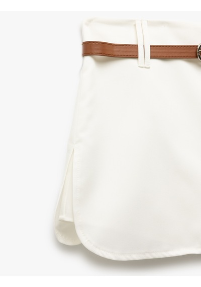 Koton Gabardin Kumaş Kemerli Mini Şort Etek Kırık Beyaz 5sak40126ew Ekru