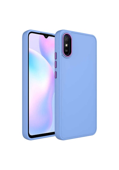 Xiaomi Redmi 9a Kılıf Metal Çerçeve Ve Buton Tasarımlı Silikon Zore Luna Kapak Lila