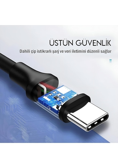 Usb 3.1 Type-c 3a Hızlı Şarj Ve Data Kablosu - Dayanıklı Tasarım, 5 Gbps Veri Aktarımı Standart