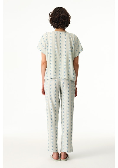 Penti Açık Yeşil Serenity Düğmeli Çizgili Gömlek Pantolon Pijama Takımı