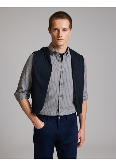 Pierre Cardin Gri Yünlü Customize Fit Düğmeli Yaka Gömlek 50331744-vr024