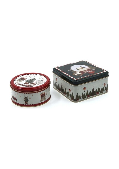 Winter Sphere Desenli 2'li Metal Saklama Kabı Seti, 1,9 Lt + 1,1 Lt