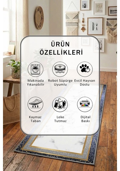 Ehl-180 Opy Salon Mutfak Yatak Odası Yıkanabilir Yolluk Açık Gri