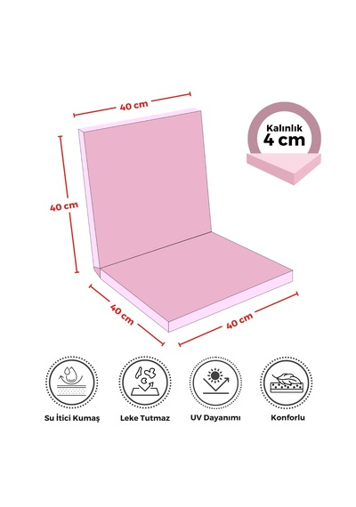 Xpermate 4'lü Arkalıklı Sandalye Minderi Fermuarlı 40x40 Pembe