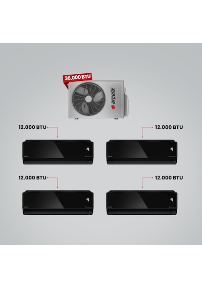 Arçelik 1+4 Multi Sistem 36100 MD Pro Dış Ünite 4 Adet 12 BTU Siyah İç Üniteler Duvar Tipi Klima
