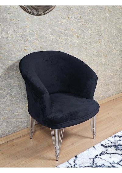 Zafir Tekli Teddy Krom Kaplama Telli Ayak Çay Seti Koltuk Tekli Berjer , Balkon, Salon, Ofis Siyah
