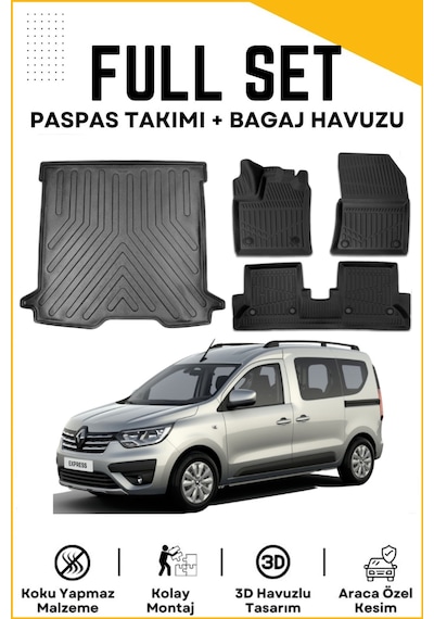 Renault Express 2022 Model Birebir Uyumlu Bagaj Havuzu+paspas Seti