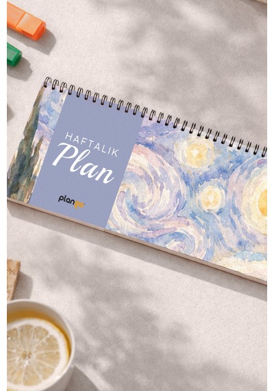 Tarihsiz Spiralli Haftalık Masaüstü Planlayıcı - Mavi Sulu Boya - 10x30 Cm Plango Turkuaz