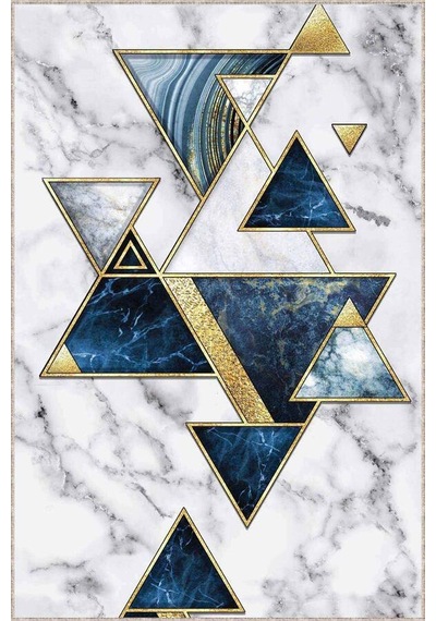 Mavi Gold Kaymaz Geometrik Kesme Rulo Özel Ölçü Yolluk Ar450n11 Gold - Mavi