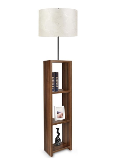 Dekoratif Raflı Ceviz Mdf Lambader Krem Pvc Silindir Başlık Krem