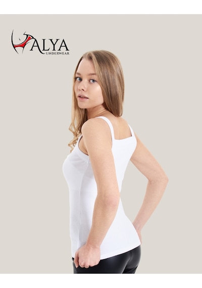 Alya Underwear Kaşkorse Kalın Ip Askılı Atlet, Fitilli Kumaş, Likralı - Siyah, 931 Beyaz-03