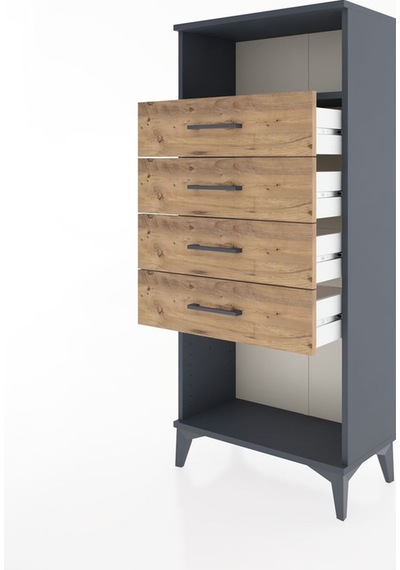 Hyperion Dolap Tek Raflı 4 Çekmeceli 60x44x134 Antrasit-çam Antrasit