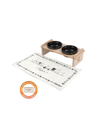 Ahşap Standlı Seramik Kaseli Kedi-köpek Mama Ve Su Kabı