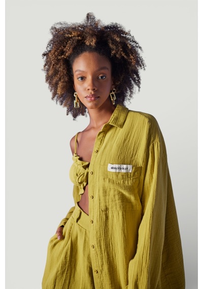 Holly Lolly Oversize Model Düğme Kapamalı Playa Gömlek Yeşil