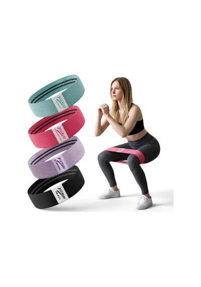 Fitness Direnç Bandı 4 Lü Set Kaydırmaz Özellikli Kumaş Egzersiz Bandı - Direnç Lastiği Çok Renkli