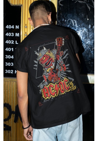 Ac Dc Rock Metal Müzik Grubu Sırt Baskılı Unisex Oversize Tişört Siyah
