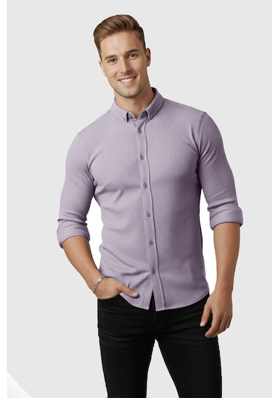 Rizzup Erkek Gri Slim Fit Fitilli Gömlek Likralı Esnek Kumaş Şık Model 2500805