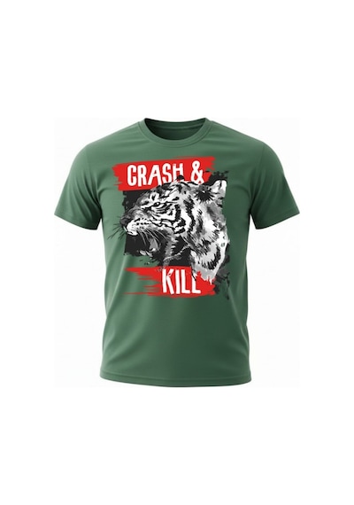 Urbantrendstore Unisex Beyaz Renk Kaplan Desen Oversize Fit Rahat Geniş Salaş T-shirt Günlük Tişört Yeşil