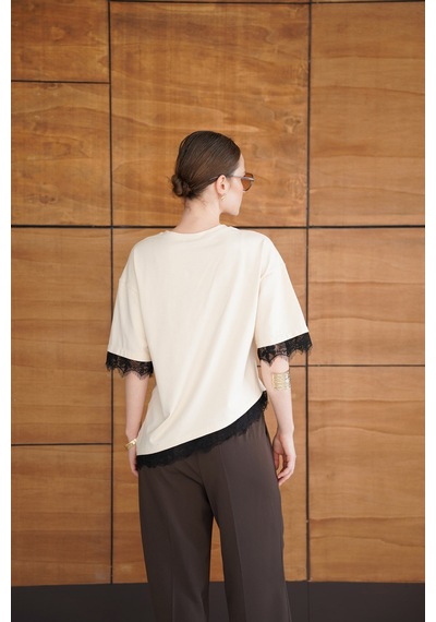 Verymoda Dantel Detaylı Tişört D2956 Ham