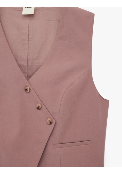Koton Viskon Düğmeli Asimetrik Kesim Yelek Rose 6sak20009pw Pembe