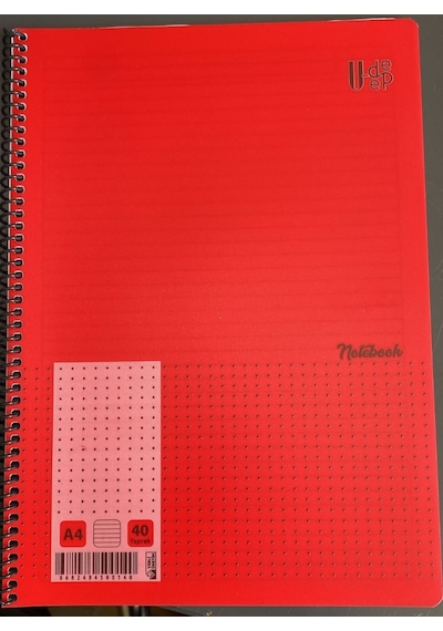 Udep A4 Noktalı Defter 40 Yaprak Spiralli Kırmızı Kapak Notebook