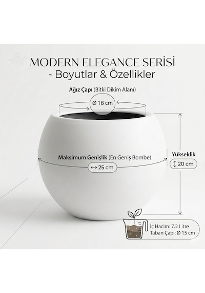 Tr Küre Saksı Dekoratif Salon Ve Bahçe Saksısı 20 Cm İçliksiz Diğer