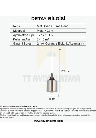 Tt029-1-Sy-Füme-Ytk Tt Aydınlatma Mat Siyah - Füme Yatak Başlık A