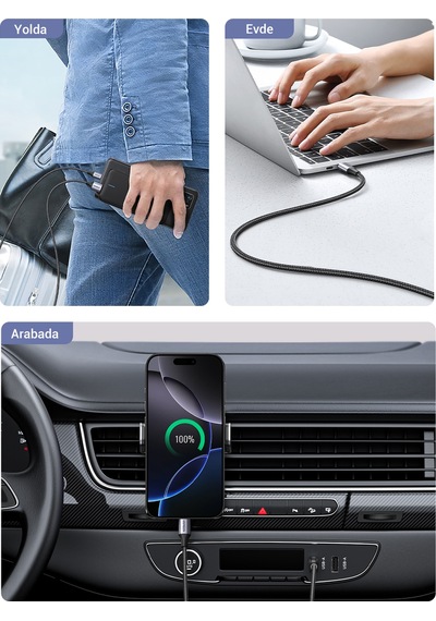 Ugreen Usb-c - Usb-a 3a Qc Örgülü Hızlı Şarj Kablosu, 1 M, Siyah, 60126