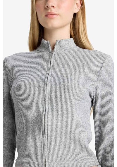 Defacto Dik Yaka Fermuarlı Sweatshirt F0999AX25WN Gri