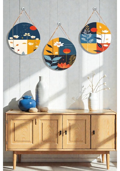 3 Lü Boho Tarz İpli Ahşap Duvar Tablo Seti, Salon Yatak Odası Modern Dekor