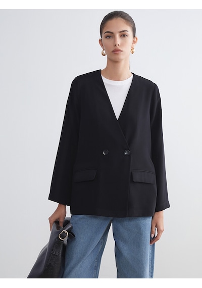 Lcwaıkıkı Classic Siyah V Yaka Krep Kadın Blazer Ceket
