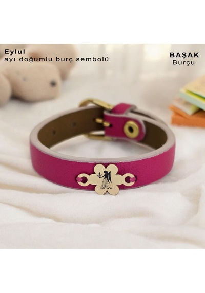 Başak Burçlarına 14 Ayar Altın Plakalı Çiçek Motifli Doğal Pembe Derili Hediye Bileklik-383burç Başak Başak Burçlarına 14 Ayar Altın Plakalı Çiçek Motifli Doğal Pembe Derili Hediye Bileklik-383burç Başak