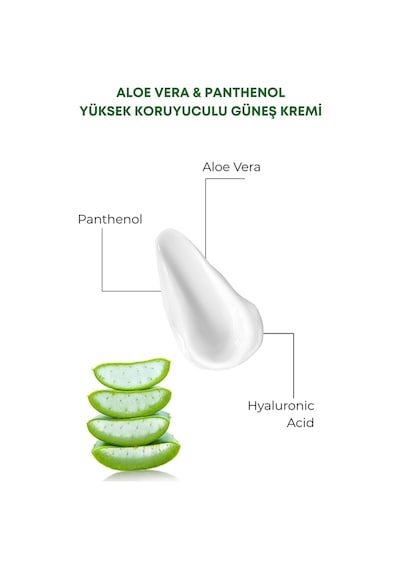 Aloe Vera Özlü Yüksek Koruyuculu 50 Spf+ Yatıştırıcı, Nemlendirici Güneş Kremi Aloe Veralı 50ml