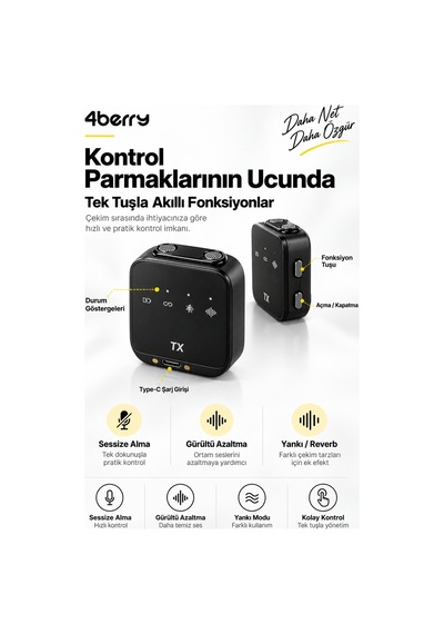 K32 Kablosuz Yaka Mikrofonu Çift Mikrofonlu, Şarj Kutulu, Type-c & Lightning Uyumlu