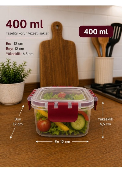 Softchef Sızdırmaz Kare 4 Lü Saklama Kabı Bordo