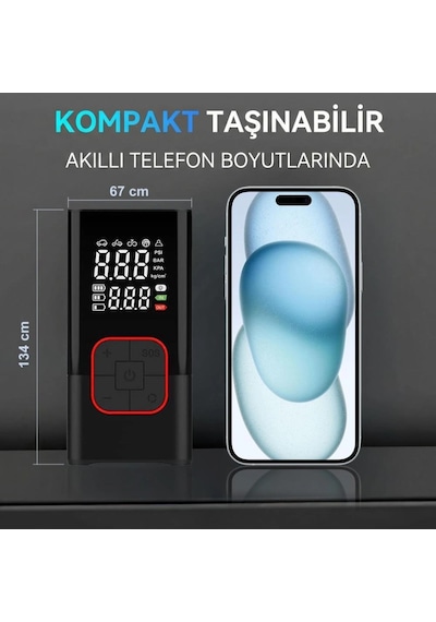 Kobb Kb412 Li-ion Şarjlı 150 Psı Dijital Göstergeli Akıllı Lastik Şişirme Pompası+ Powerbank + Sos +