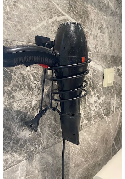 Buffer Kendiliğinden Yapışkanlı Siyah Paslanmaz Metal Fön Makinesi Askısı Saç Kurutma Makinesi Tutacağı Açık Gri