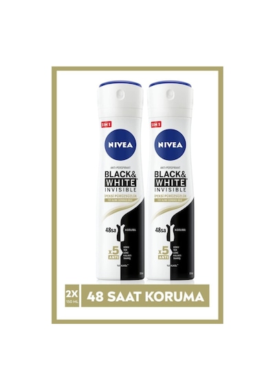 Kadın Sprey Deodorant Black&white Invisible Ipeksi Pürüzsüzlük 150ml, 48 Saat Koruma, X2 Adet