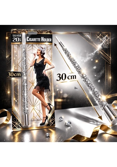 30 Cm Gümüş Payetli Tutacağı 1920 Ler Gatsby Parti Aksesuarı