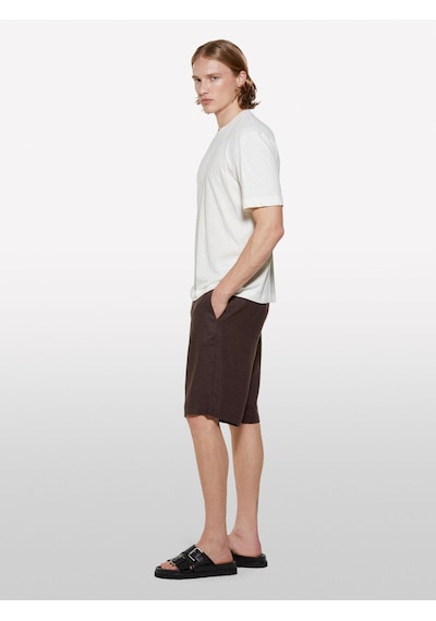 Keten Karışımlı Bisiklet Yaka Regular Fit T-shirt Erkek Krem T-shirt - 325p3d8fs104l Krem