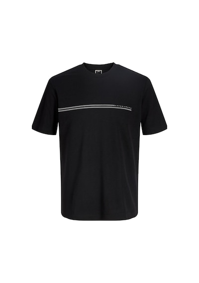 Jack & Jones Jcofusıon Erkek Basic Tişört Bisiklet Yaka, Göğüs Logolu Siyah